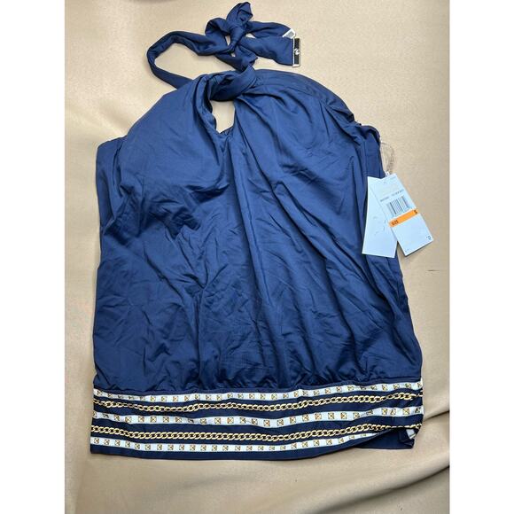 Michael Kors Twist Neck Tankini Top Chain Border S NWT - Picture 3 of 4